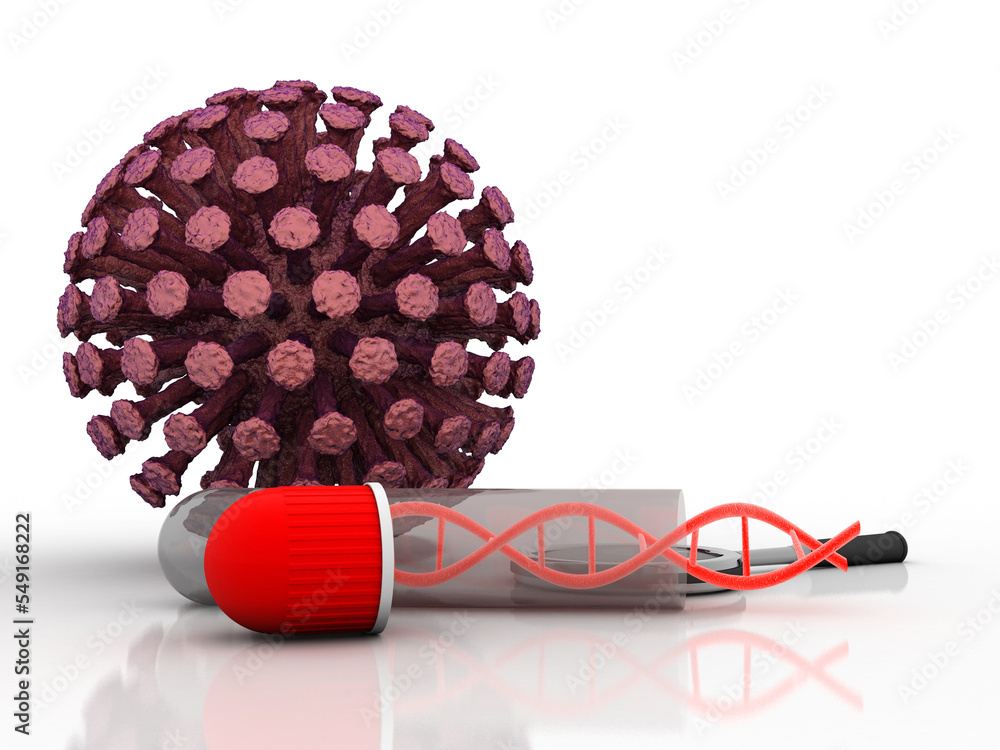 Poster 3d render of dna structure with virus