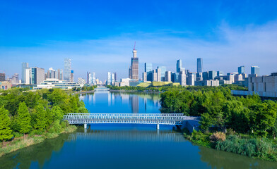 Naklejka premium Aerial view of the new town in Eastern Ningbo, Zhejiang province
