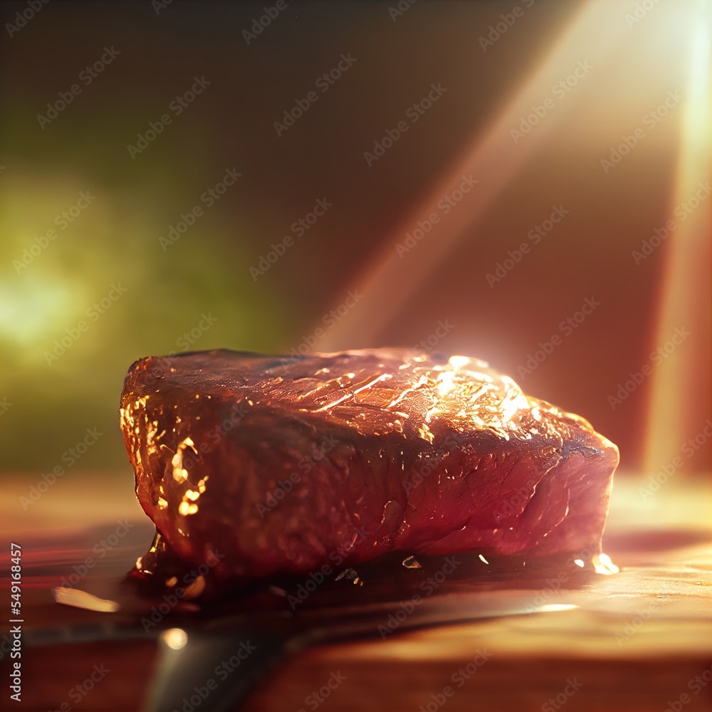 Poster a steak is being grilled on a grill with a knife and fork in front of it generative ai