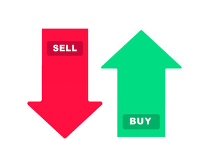 Buy and sell two color arrow symbols, Up and Down graph chart of stock, Market investment vector illustration.