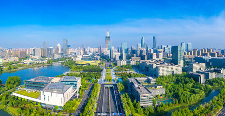 Naklejka premium Aerial view of the new town in Eastern Ningbo, Zhejiang province