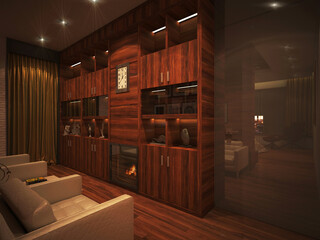 Luxury bedroom design. 3D visualization. Expensive finishing materials