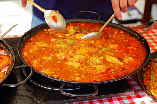 Paella preparation - street market stand near Barcelona Cathedral square