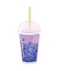 Colorful cocktails with tapioca and berries. Detailed illustration of sweet drinks.