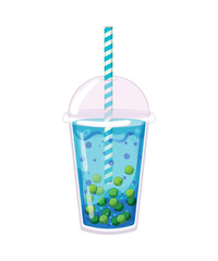 Colorful cocktails with tapioca and berries. Detailed illustration of sweet drinks.
