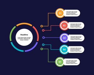 Infographic design template for business presentation concept with 5 options, steps, points vector illustration.
