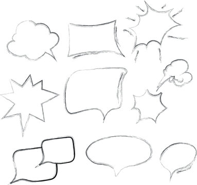 Vector set of speech bubble. Freehand outline drawing comical dialogue for comics