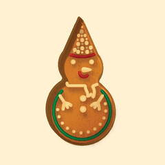 3D Illustration Of Cartoon Gingerbread Snowman On Cosmic Latte Background.