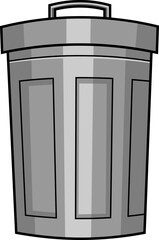Cartoon Metal Trash Can For Garbage With Lid. Hand Drawn Illustration Isolated On Transparent Background
