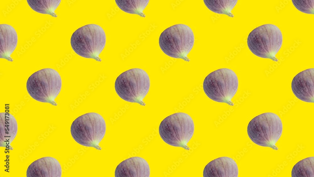Poster figs in animated grid seamless loop pattern on a yellow background. abstract background with fresh f