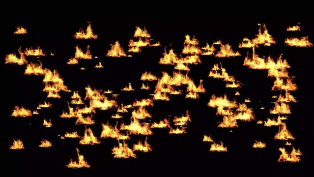 Flame animation isolated on black background. fire close up. 
