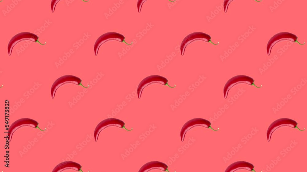 Poster seamless loop pattern with chili peppers on a coral background. exotic fruits in seamless loop anima