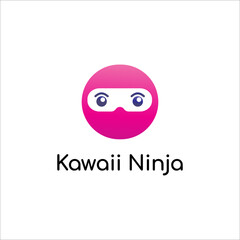 Obraz premium Pink Kawaii Ninja. Cute Ninja Logo Design Template. Superhero Character