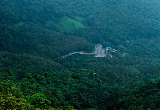 Hill station of India Wayanad where buses and trucks coming through the hair pin curved roads