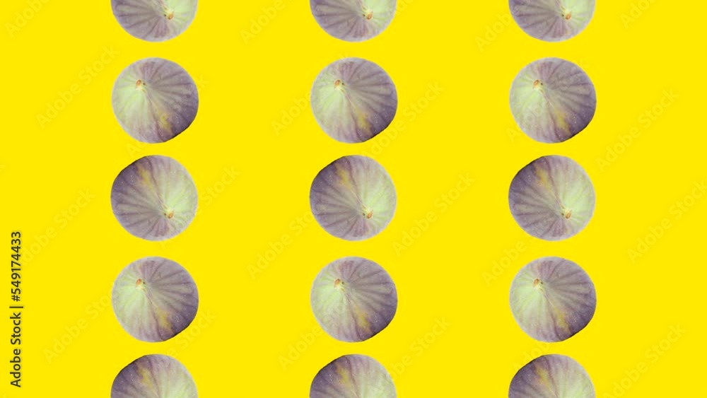 Poster figs in animated grid seamless loop pattern on a yellow background. abstract background with fresh f