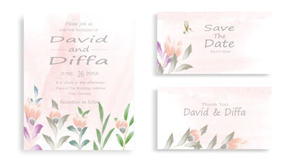 Fototapeta na wymiar simple and elegant wedding invitations with watercolor elements look so beautiful