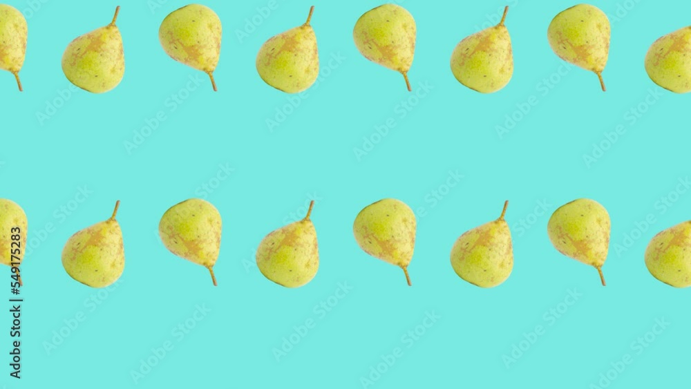 Poster pears in seamless loop pattern on a light blue background. exotic fruits in seamless loop animation.