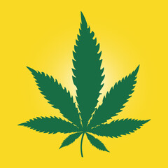 Cannabis leaf vector icon on yellow background