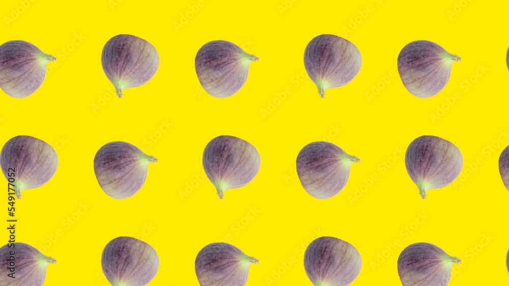 Poster figs in animated grid seamless loop pattern on a yellow background. abstract background with fresh f