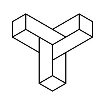 Linear Y logo template. Infinite geometric shape. 3D letter Y made of blocks. Three rectangles optical illusion. Penrose Esher Impossible figure. Endless object effect. Vector illustration, clip art