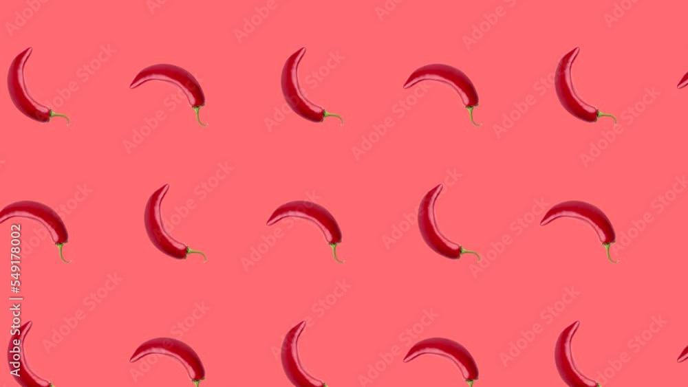 Leinwandbilder seamless loop pattern with chili peppers on a coral background. exotic fruits in seamless loop anima