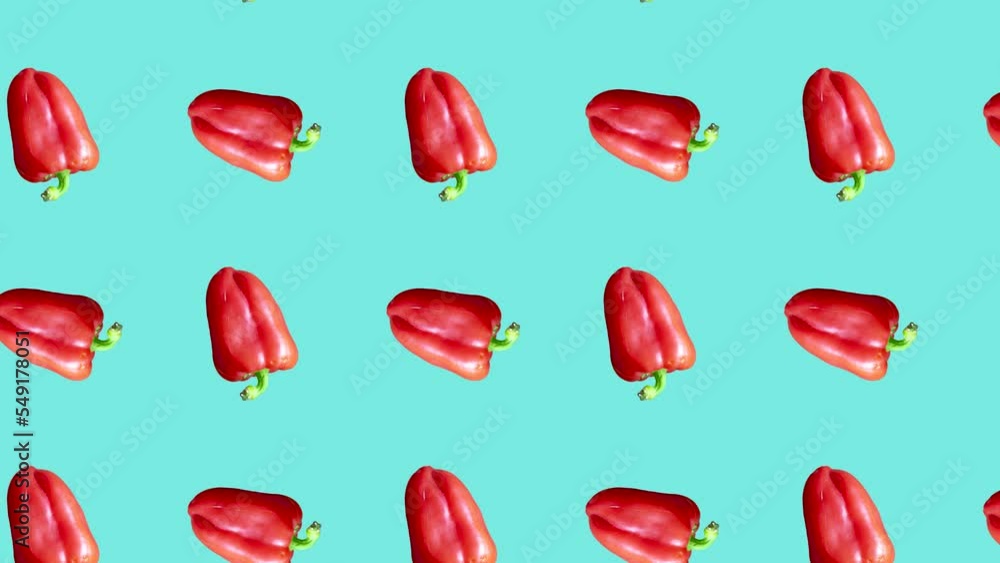 Aufkleber bell peppers in seamless loop pattern on a pale blue background. vegetables in seamless loop animati