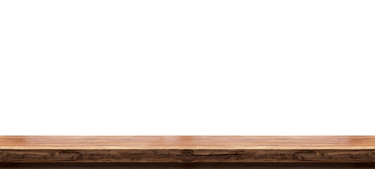 Wooden tabletop isolated on transparent background Empty rustic wood table, for montage product display or design key visual layout. Png file