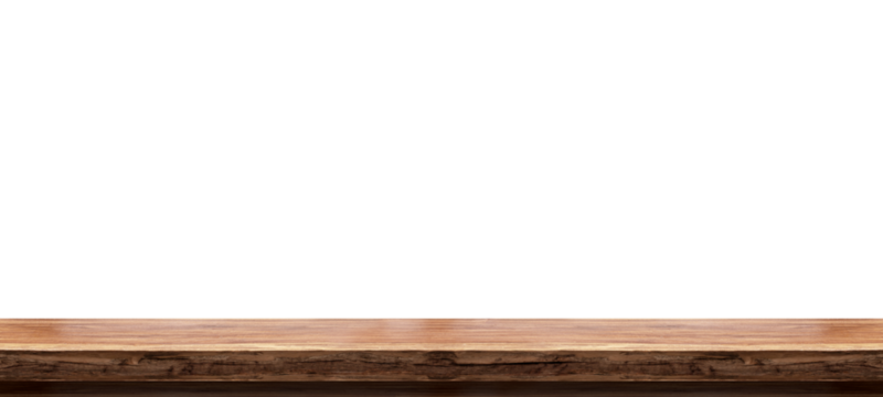 Wooden tabletop isolated on transparent background Empty rustic wood table, for montage product display or design key visual layout. Png file - Powered by Adobe