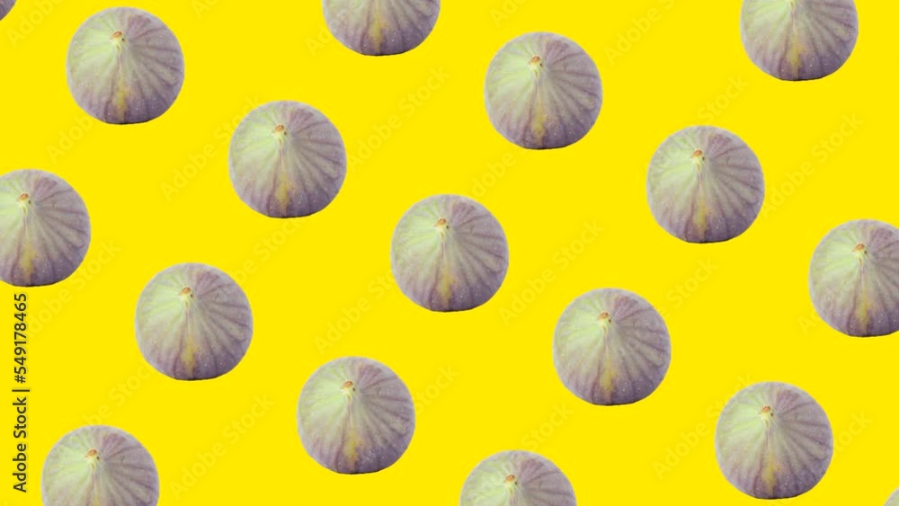 Poster figs in animated grid seamless loop pattern on a yellow background. abstract background with fresh f