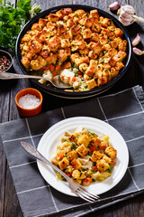 turkey pot pie with stuffing crust in baking dish