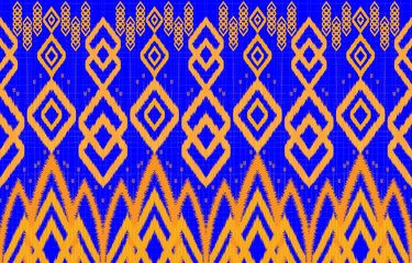 Royal luxurious ancient Ikat patterns. Geometric ethnic tribal vintage retro style. Fabric textile ikat seamless pattern. Indian African Asian navajo Aztec ikat print vector abstract background. - obrazy, fototapety, plakaty