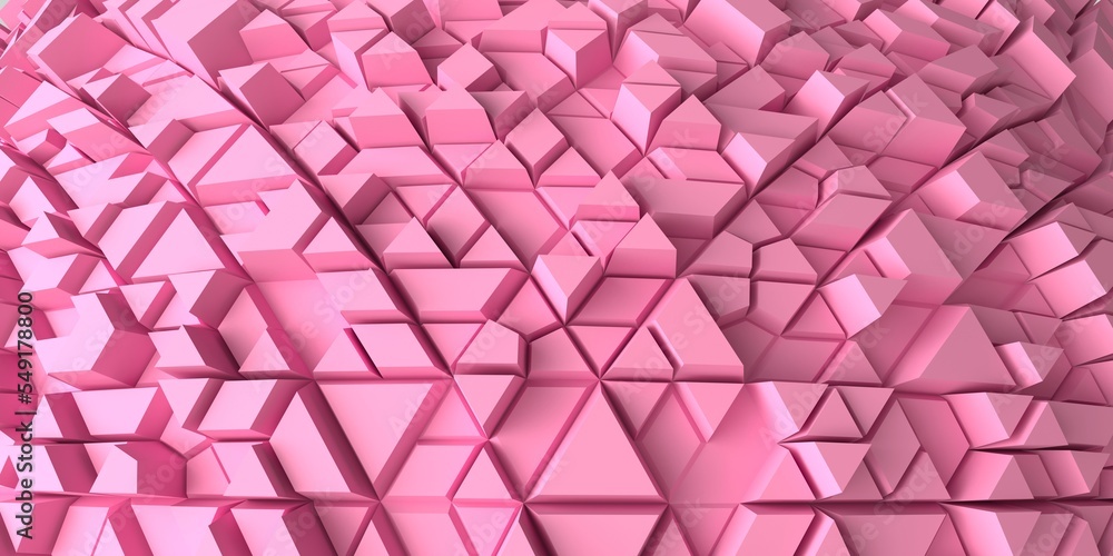 Poster background and wallpaper from pink three-dimensional triangles. 3d render.