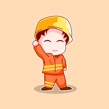 premium vector l image of a cute firefighter in orange uniform.