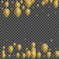 Gold Baloon Background Transparent Vector. Balloon Streamers Template. Yellow Abstract Surprise. Toy Gift Design.