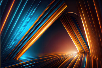 Fototapeta premium abstract blue and gold and orange background, glowing light rays as multicolor wallpaper header