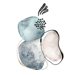 watercolor Illustration with black and gold elements isolated on white background. Abstract modern print. logo