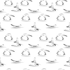 Pilates poses seamless vector pattern