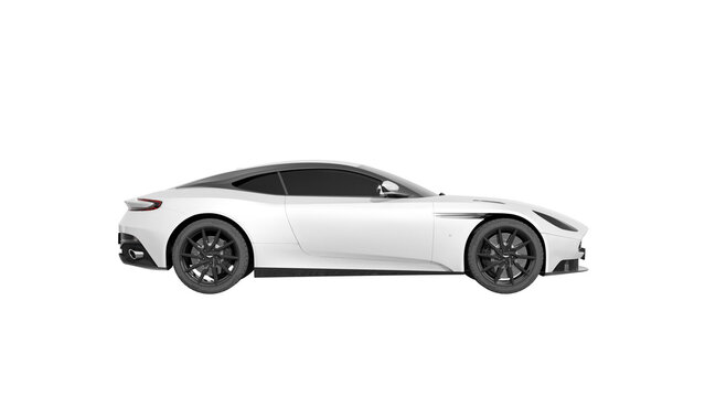 ASTON MARTIN 3d rendering of ASTON MARTIN car on transparent PNG background, white SIDE view	
