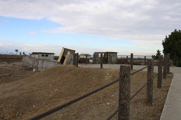 Sendai City, Miyagi Prefecture Japan, November 2022.Remains of the earthquake: Arahama district housing foundation in Sendai city.