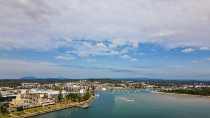 Aerial view of the yachts and boats in the Macquarie port in Australia