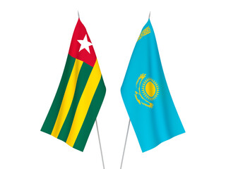 National fabric flags of Kazakhstan and Togolese Republic isolated on white background. 3d rendering illustration.