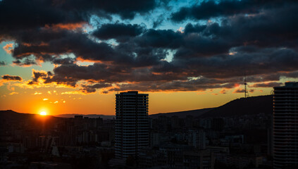 Fototapeta na wymiar Tbilisi city centre in sunrise