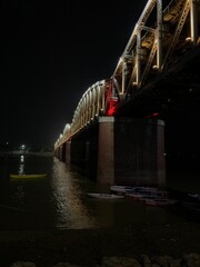 bridge over river 
 Raj Ghat Bridge In Varansai india!