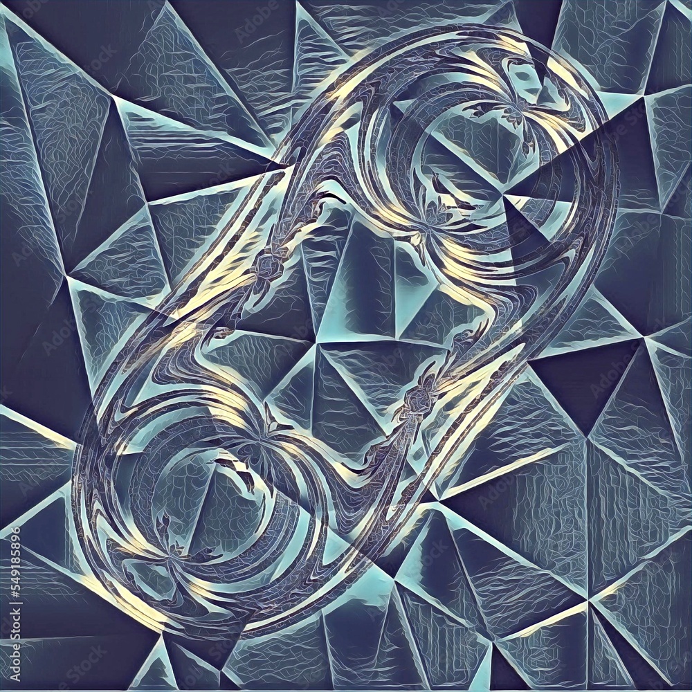 Poster ice tiles arranged to form triangular mosaic in blue and grey