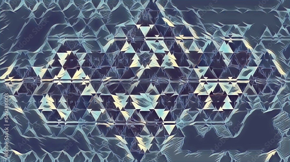 Poster ice tiles arranged to form triangular mosaic in blue and grey
