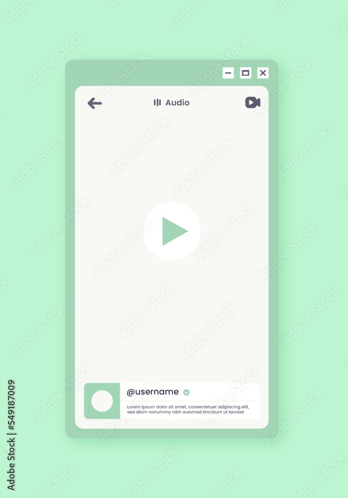Poster vertical video player for social media application interface. short video mockup in flat design styl