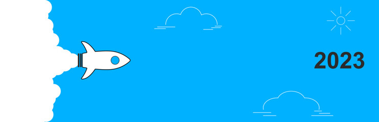 Jet is flying towards 2023. business creativity new idea discovery innovation technology. new year idea concept.