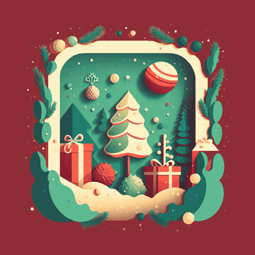 Winter Christmas tree Background in Flat Vector Color Illustration