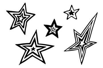 Vector hand drawn star clipart. Doodle set for print, web, greeting card, design, decor