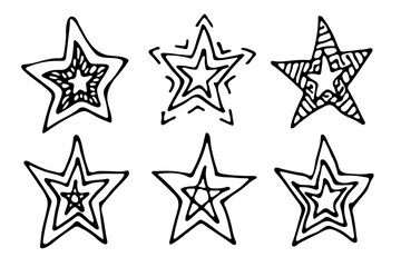 Fototapeta premium Vector hand drawn star clipart. Doodle set for print, web, greeting card, design, decor